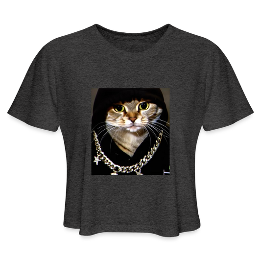 Women's Cropped T-Shirt BLING LING MEOW - deep heather