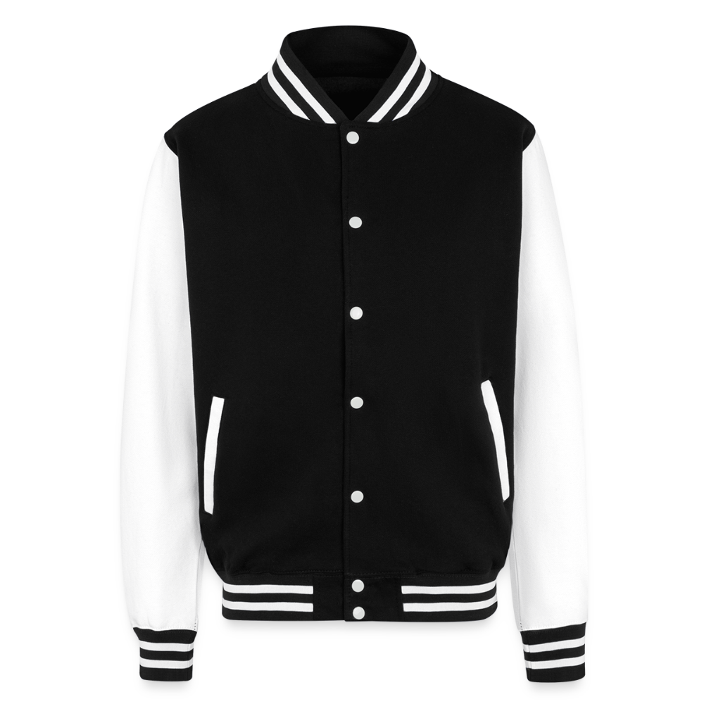 Just Hoods Heavyweight Letterman Jacket P OF P IS P PRICE OF PROGRESS IS PAIN - black/white