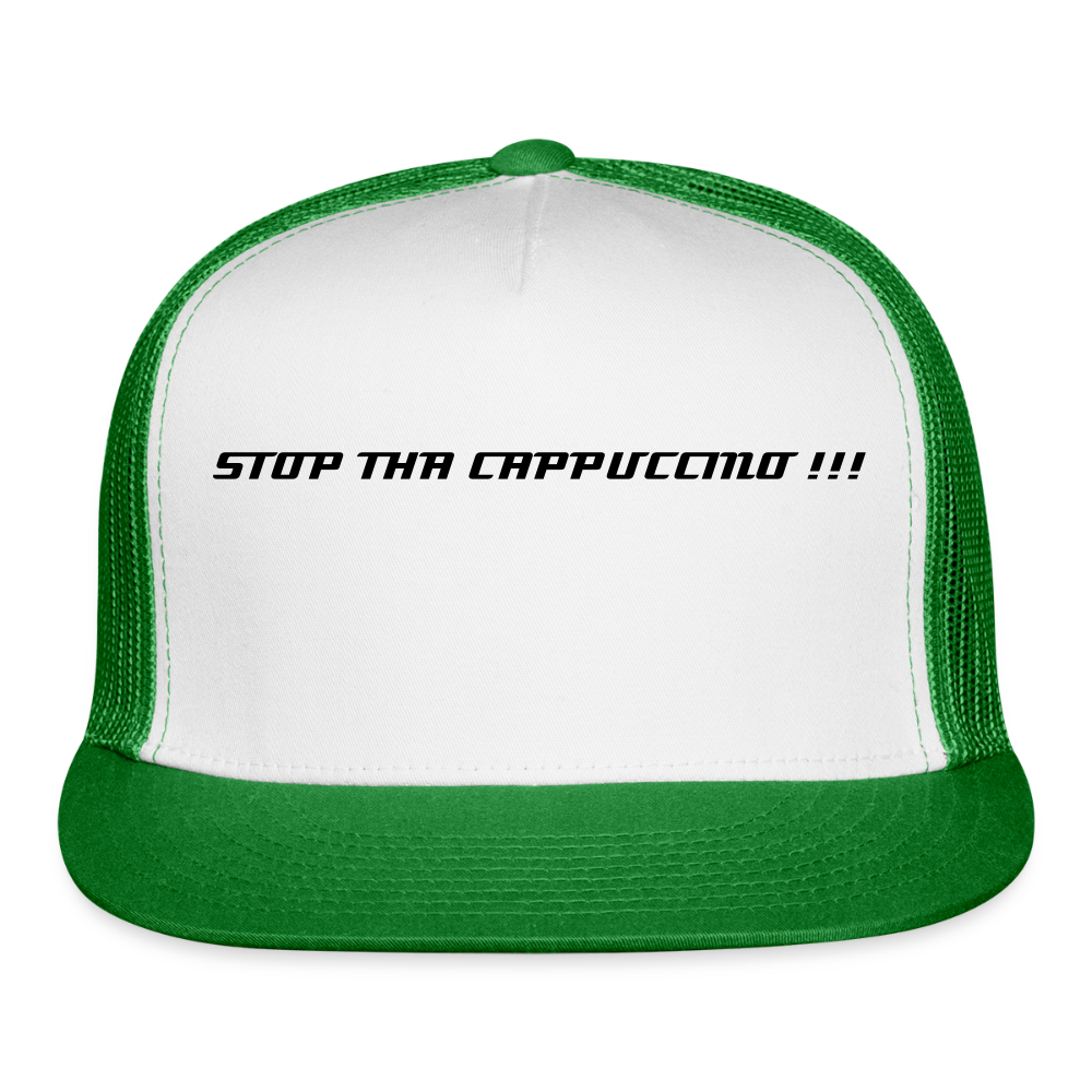 Trucker Hat STOP THA CAPPUCCINO !!! - white/kelly green