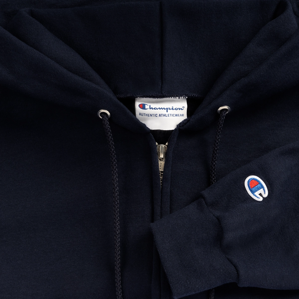 Champion Unisex Full Zip Hoodie EVIL SOMETIMES SLEEPS - navy