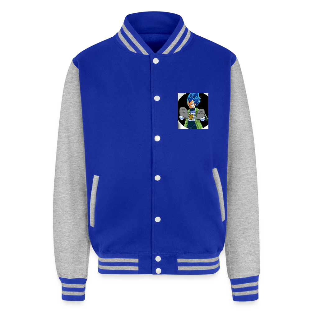 Just Hoods Heavyweight Letterman Jacket live by the rules - royal/heather grey