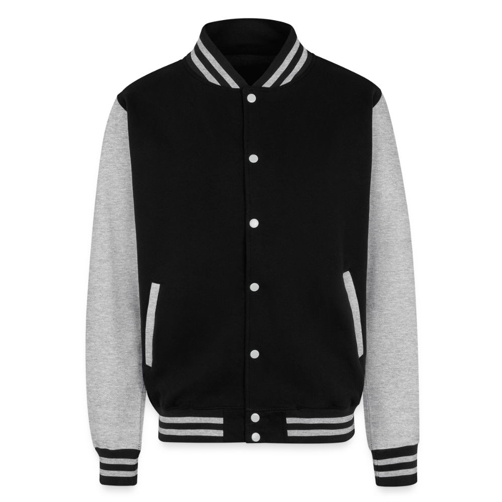 Just Hoods Heavyweight Letterman Jacket P OF P IS P PRICE OF PROGRESS IS PAIN - black/heather grey