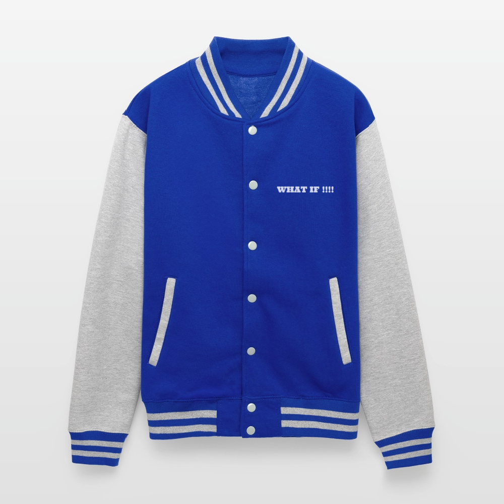 Just Hoods Heavyweight Letterman Jacket WHAT IF !!!! - royal/heather grey