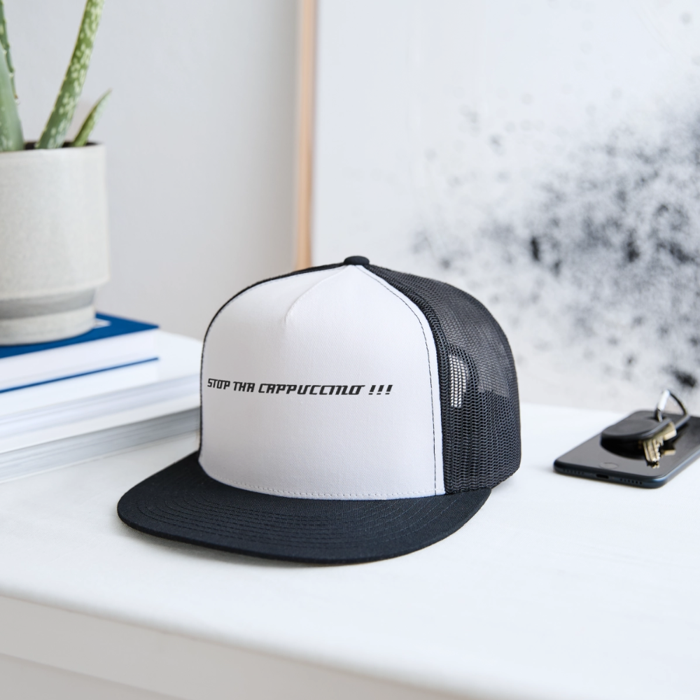 Trucker Hat STOP THA CAPPUCCINO !!! - white/black