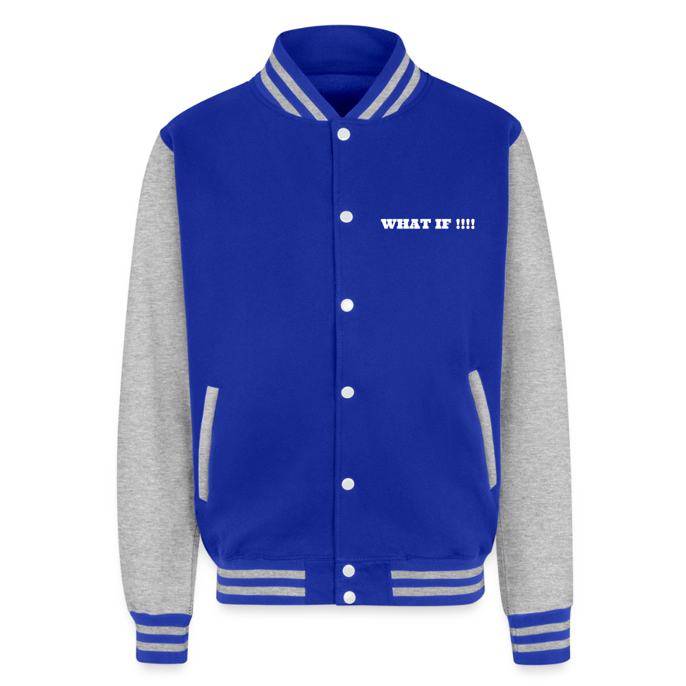 Just Hoods Heavyweight Letterman Jacket WHAT IF !!!! - royal/heather grey