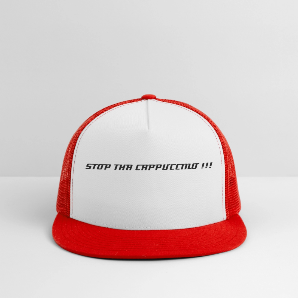 Trucker Hat STOP THA CAPPUCCINO !!! - white/red