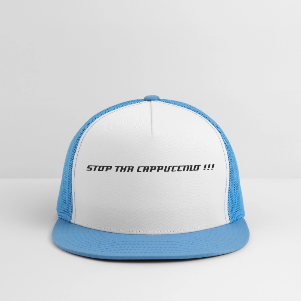 Trucker Hat STOP THA CAPPUCCINO !!! - white/blue