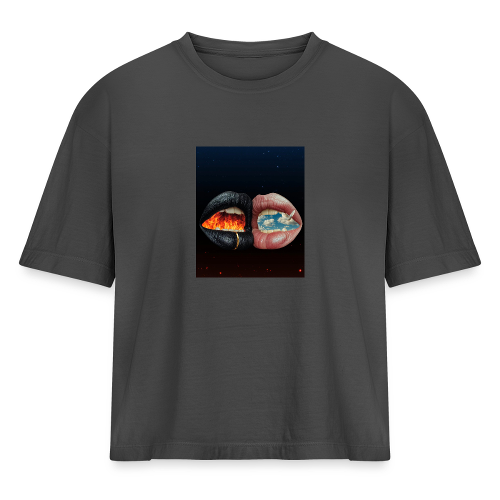Women's Heavyweight Cropped T-Shirt kiss of life kiss of fire - anthracite grey
