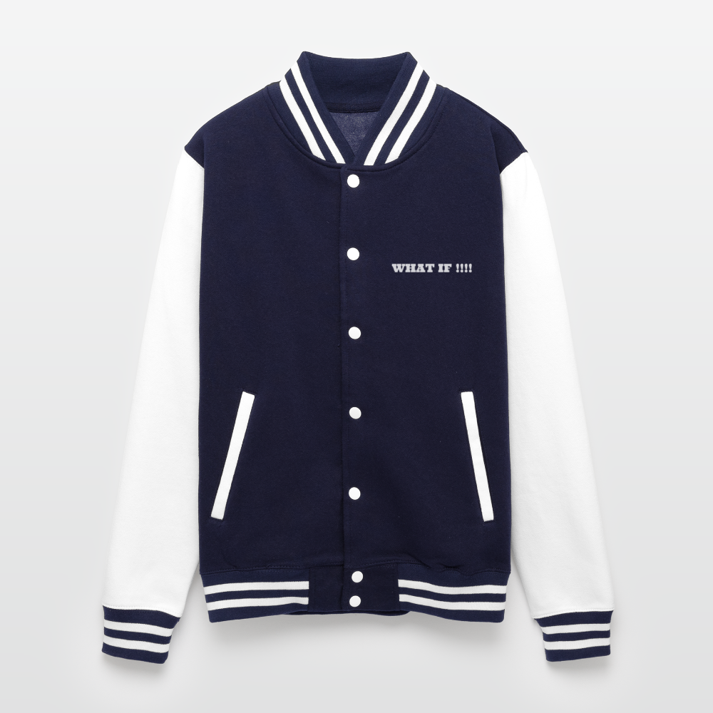 Just Hoods Heavyweight Letterman Jacket WHAT IF !!!! - navy/white