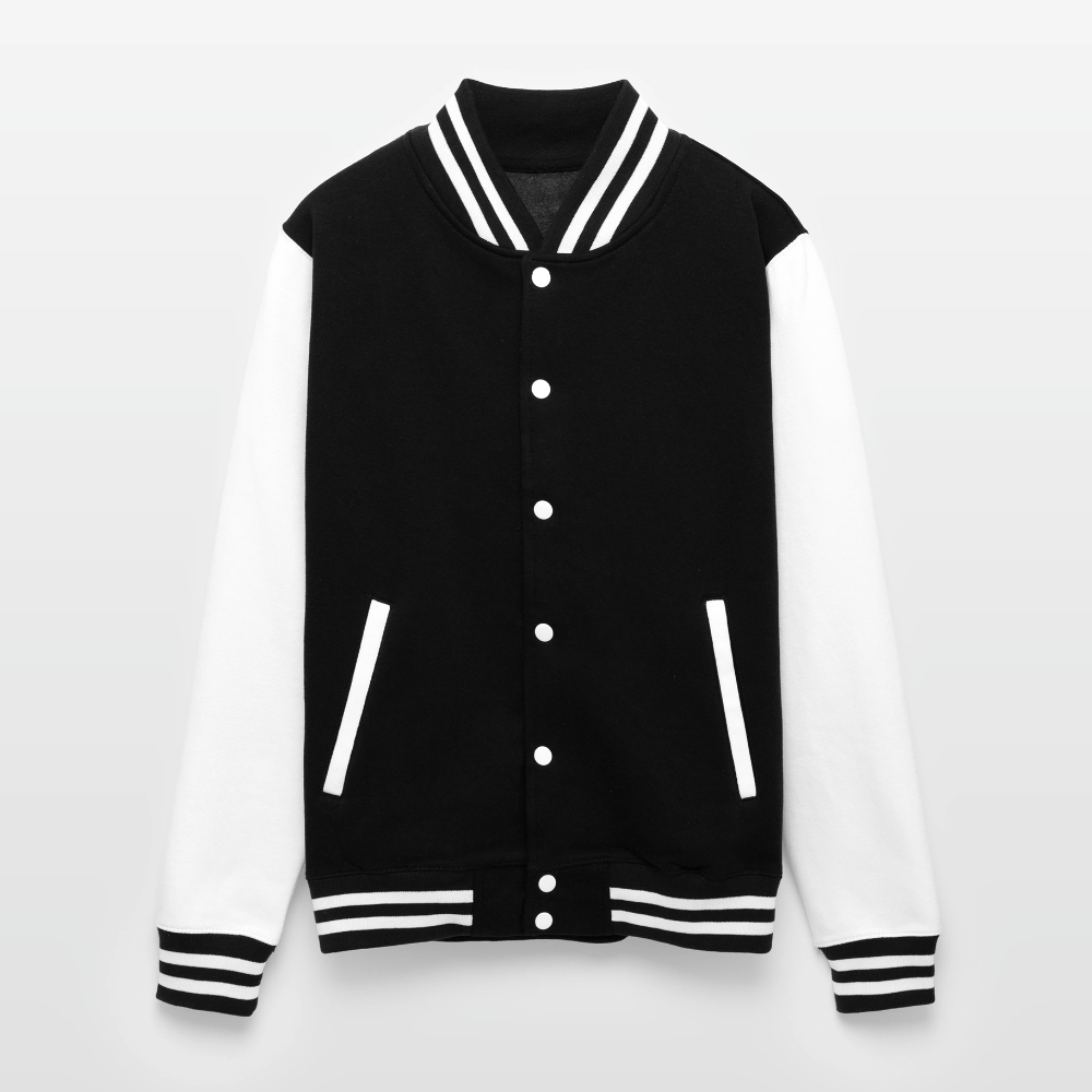 Just Hoods Heavyweight Letterman Jacket P OF P IS P PRICE OF PROGRESS IS PAIN - black/white
