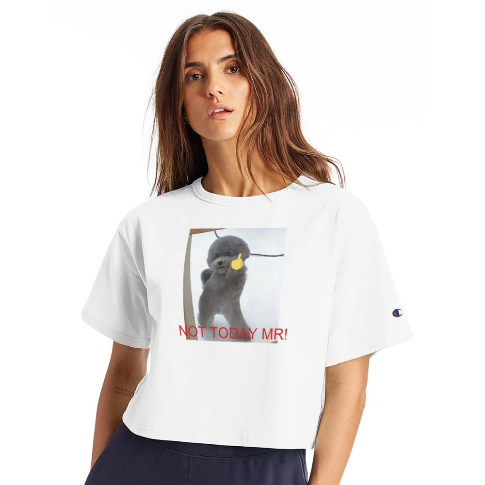 Champion Women’s Cropped T-Shirt NOT TODAY MR! - white