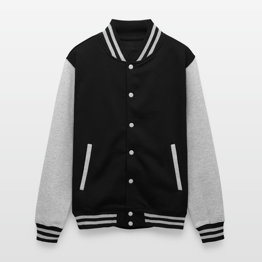 Just Hoods Heavyweight Letterman Jacket P OF P IS P PRICE OF PROGRESS IS PAIN - black/heather grey