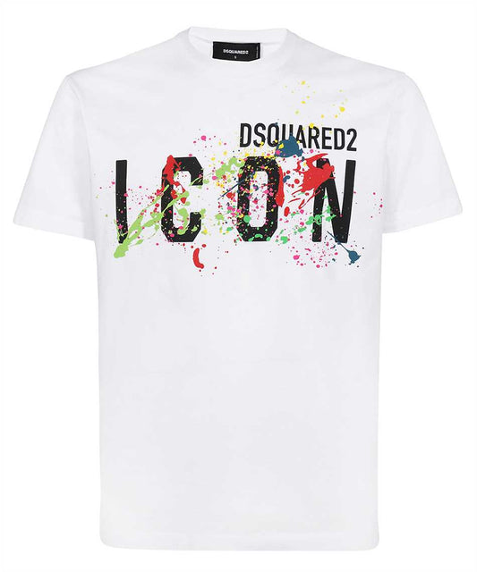 DSQUARED2 ICON SPLATTER COOL T-SHIRT IN WHITE