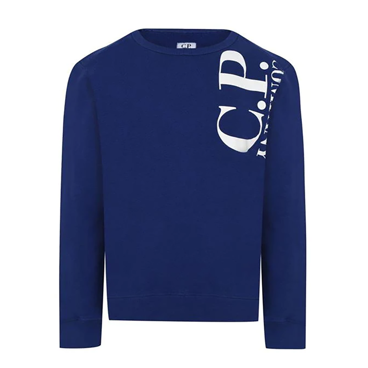 CP COMPANY KIDS VERTICAL LOGO SWEATSHIRT IN BLUE