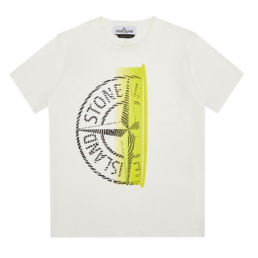 STONE ISLAND JUNIOR THUMBPRINT COMPASS T-SHIRT IN NAURAL WHITE